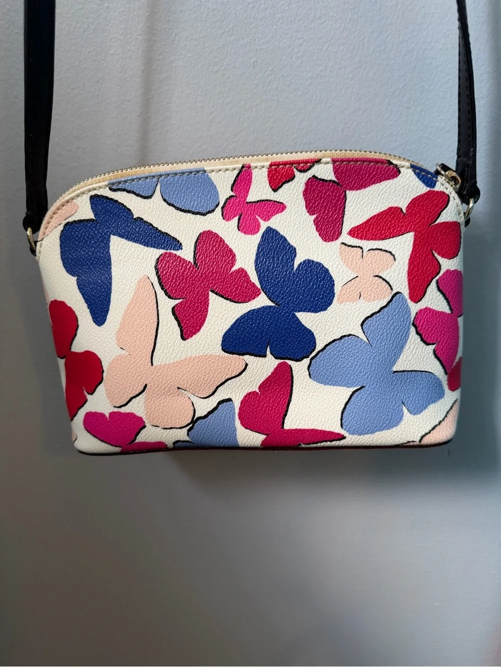 Kate Spade Wellesley Festive Butterflies Hanna Crossbody Bag Cream Purse Dome